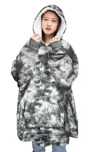 Tie Dye Grey Oversized Hoodie Wearable Giant Hooded Sherpa Fleece Soft Warm