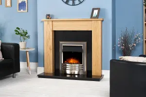 Adam Buxton Fireplace in Oak & Black Granite Stone, 48 Inch