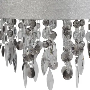 First Choice Lighting Large 40cm Easy Fit Shade in Grey with Acrylic Droplets