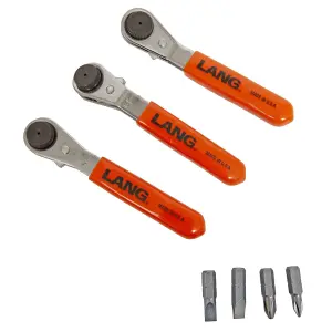 Lang Tools 3Pc Fine Tooth Ratchet  Bit Wrench Set With 4 Bits