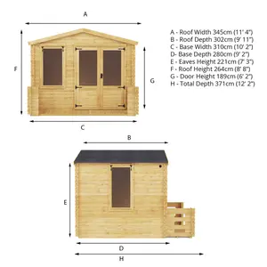 Mercia 11ft x 12ft Apex Log Cabin with Veranda (19mm)