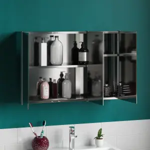 Bath Vida Tiano Stainless Steel Mirrored Triple Bathroom Cabinet