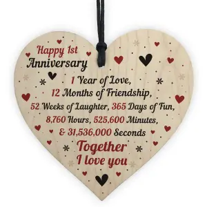 Red Ocean 1st Wedding Anniversary Gift For Him Her Wood Heart Keepsake Husband Wife Boyfriend Girlfriend