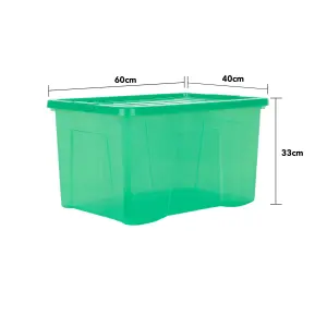 Wham Crystal 5x 60L Plastic Storage Boxes with Lids. Large Size, Strong . Made in the UK Tint Leprechaun Green