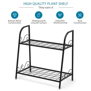 Costway 2-tier Metal Plant Stand Shelf Multifunctional Flower Rack Display Pot Holder