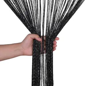 String Curtain Panel Spaghetti Tassel Curtain, 200cm x 90cm - Black