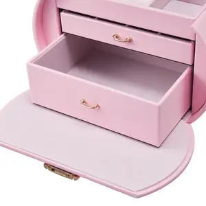 Charming Pink Leather Jewelry Box with Velvet Lining and Gold Lock 22.5x16x17cm