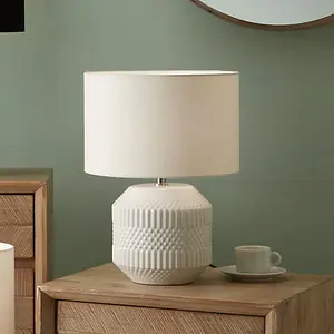 White Geo Textured Ceramic Table Lamp