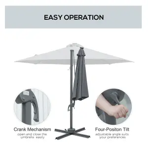 Outsunny 3(m) Cantilever Roma Parasol Patio Sun Umbrella with Crank & Tilt LED Solar Light Cross Base Outdoor, Dark Grey