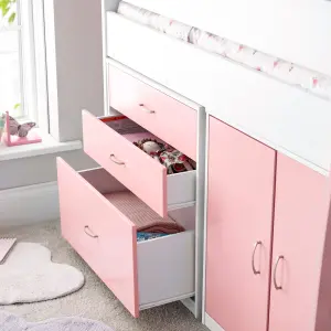 Lacy Pink Storage Mid Sleeper Bed And Spring Mattress