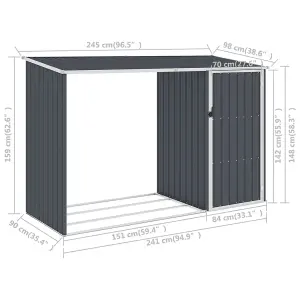 Berkfield Garden Firewood Shed Anthracite 245x98x159 cm Galvanised Steel