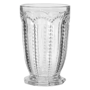 Set of 2 Vintage Luxury Clear Embossed Drinking Tall Tumbler Glasses 340ml