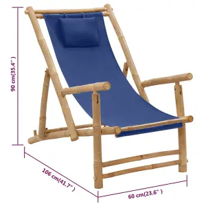 Berkfield Deck Chair Bamboo and Canvas Navy Blue