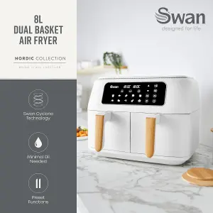 Swan White SD10410WHT Nordic Duo 13-in-1 Air Fryer with Dual Non-Stick Baskets