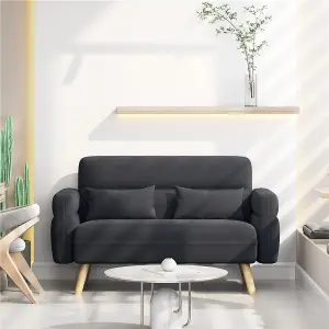 Yaheetech Dark Grey 2-Seater Fabric Loveseat Sofa with Lumbar Pillows and Solid Wood Legs