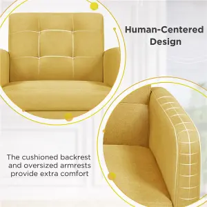 Yaheetech Yellow Fabric Armchair Tufted Accent Chair with Rubber Wooden Leg