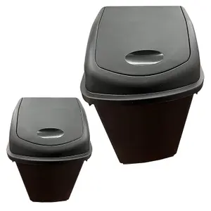 2x 25L Home Office Bathroom Black Plastic Kitchen Waste Rubbish Bin With Swing Lid