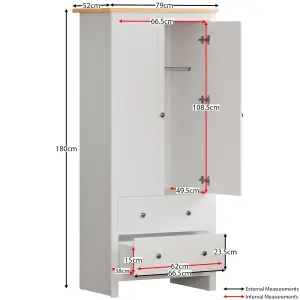 Vida Designs Arlington White 2 Door 2 Drawer Wardrobe (H)1875mm (W)840mm (D)495mm