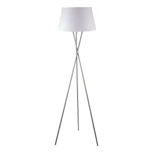 First Choice Lighting Pair Grey Tripod Floor Lamp with White Fabric Shade