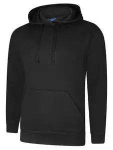 Uneek - Unisex Deluxe Hooded Sweatshirt/Jumper - 60% Ring Spun Combed Cotton 40% Polyester - Black - Size XS