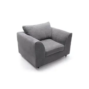 Jumbo Grey Cord Armchair for Living Room with Thick Luxury Deep Filled Cushioning