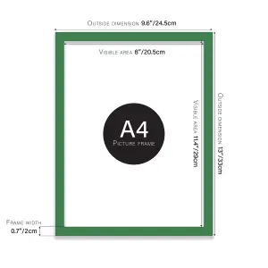 A4 Green Picture Frame Fits A4 (21 x 29.7cm - 8.3 x 11.7in) Poster, Photo, Artwork, or Print.