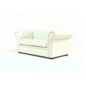 Chesterfield 2 Seater Sofa Settee Shelly White Real Leather In Classic Style