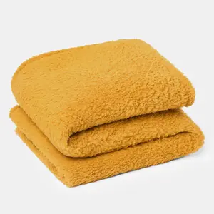 Brentfords Teddy Fleece Blanket Large Throw Over Bed, Yellow - 150 x 200cm