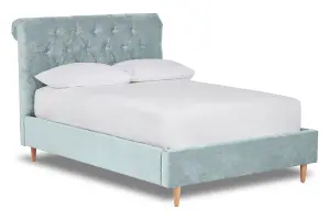 Zephyr Fabric Scroll Bed With Low Foot End Bed Base Only 6FT Super King- Brecon Sky Blue