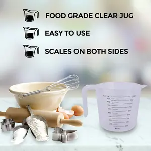 3pk Plastic Measuring Jugs 1 Litre, Plastic Measuring Jug for Kitchen & Baking Plastic Jugs, Plastic Jug with Measuring Scale