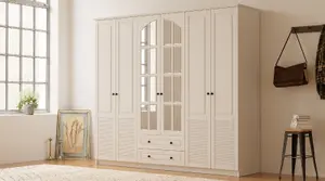 ELISE XL 6 Door 2 Drawer Mirrored White Wardrobe