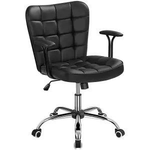 Yaheetech PU Leather Adjustable Desk Chair with Padded Armrests and Rolling Wheels - Black