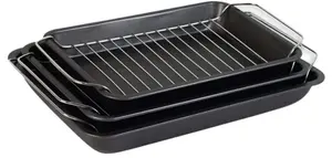 3 Oven Roasting Trays Non Stick Oven Dish Tray With Wire Cooking Rack Bake Pan