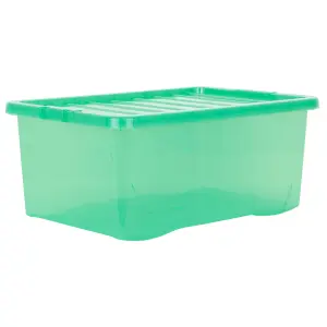 Wham Crystal 5x 45L Plastic Storage Boxes with Lids. Medium Size, Strong. Made in the UK Tint Leprechaun Green