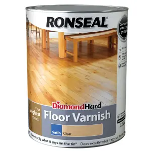 Ronseal Diamond Hard Floor Varnish Clear Satin Wood Floor Varnish, 5L