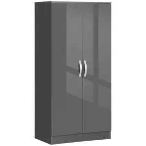 HOMCOM Modern Wardrobe Closet, Clothes Cabinet with High Glossing Door, Grey