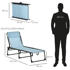 Outsunny Folding Beach Chair Chaise Lounge 4 Adjustable Positions, Baby Blue