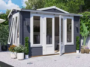 Dunster House Log Cabin 3.5m x 2.5m Summer House Garden Office Outdoor Room GhostFlower 34mm Walls