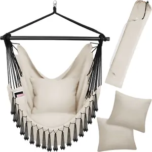 Hanging Chair Malika, Boho Style, Load Capacity 150kg - beige