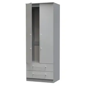 Chester 2 Door 2 Drawer Wardrobe in Uniform Grey Gloss & Dusk Grey (Ready Assembled)