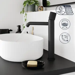 GoodHome Levanna Tall Matt Black Round Deck Mixer Tap