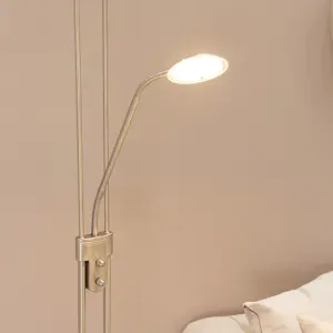 ValueLights Beata Brushed Chrome Integrated LED Uplighter Floor Lamp with Task Reading Side Lamp