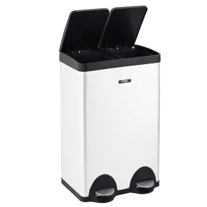 Kitchen Rubbish Recycling Pedal Bin 60L Dual 2 Waste Compartment White