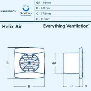 IPX5 Energy Efficient Axial Bathroom Extractor Fan with Back Draft Excluder - Wall or Ceiling Mounted  (100mm with Timer, White)