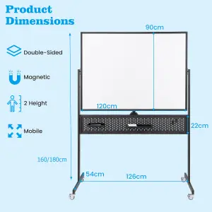 COSTWAY Mobile Whiteboard 120 x 90 CM Double-Sided Dry Erase Board with Stand