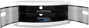 Centurion Supports PANGEA Gloss White Curved Tru-Corner Black Beam-Thru Doors up to 50" TV Cabinet