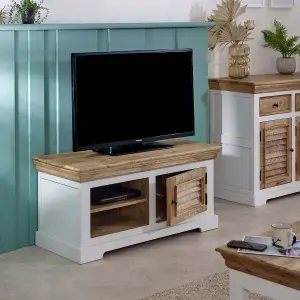 Breo Solid Mango Wood Small Tv Cabinet White