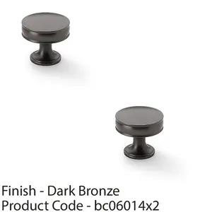 2 PACK - Round Fluted Door Knob - 38mm Diameter Dark Bronze Retro Cupboard Pull Handle