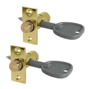 XFORT 2 Pack 35mm, Mortice Window Rack Bolts With 2 Star Keys, Rack Bolt Kit Polished Brass