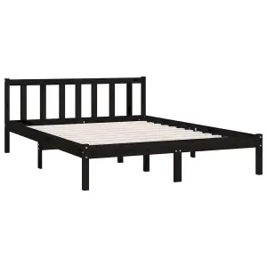 Berkfield Bed Frame Black Solid Wood Pine 150x200 cm King Size